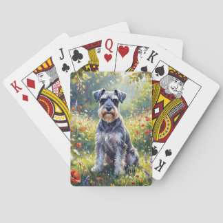 Schnauzer in bloemenweide pokerkaarten