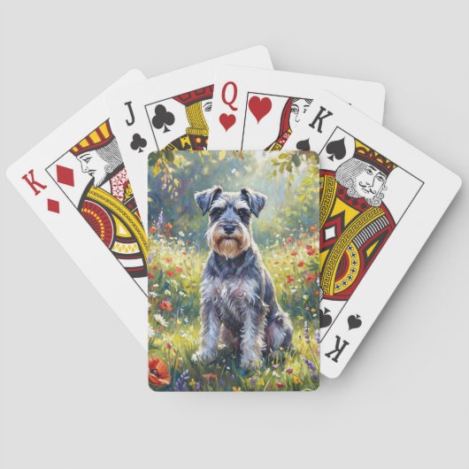 Schnauzer in bloemenweide pokerkaarten (Achterkant)