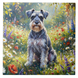 Schnauzer in bloemenweide tegeltje