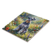 Schnauzer in bloemenweide tegeltje (Zijkant)
