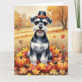 Schnauzer in de herfst verlaat de Thanksgiving Kaart (Voorkant)
