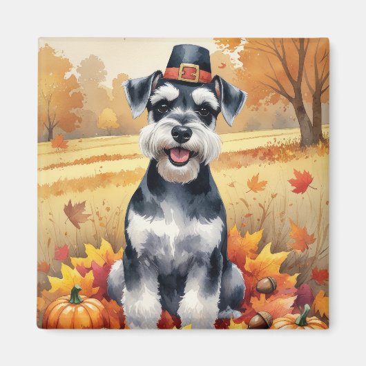 Schnauzer in de herfst verlaat de Thanksgiving Magneet (Voorkant)