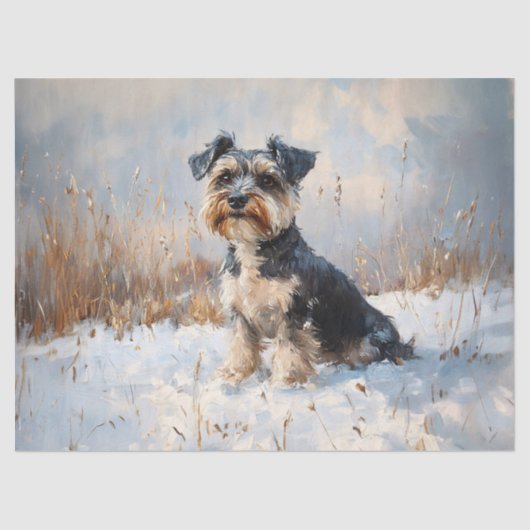 Schnauzer in de winter Sneeuw Decoupage Tissuepapier (Voorkant)