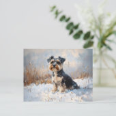 Schnauzer in de wintersneeuw briefkaart (Staand voorkant)