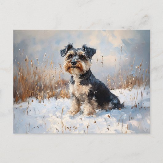 Schnauzer in de wintersneeuw briefkaart (Voorkant)