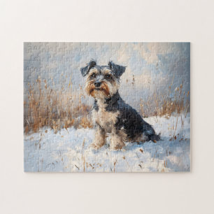 Schnauzer in de wintersneeuw legpuzzel