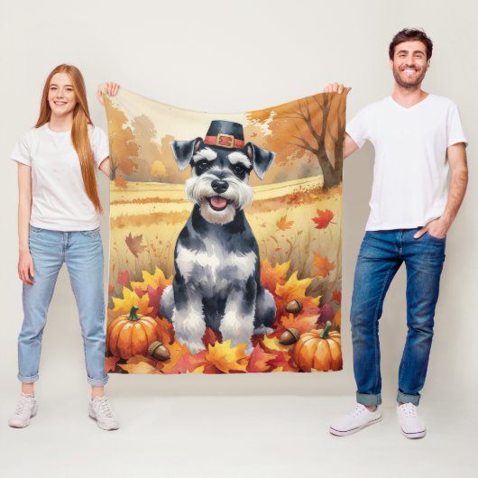Schnauzer in herfstbladeren dankbaarheids kunst fleece deken (In situ)