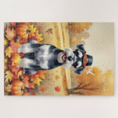 Schnauzer in herfstbladeren dankbaarheids kunst legpuzzel (Horizontaal)