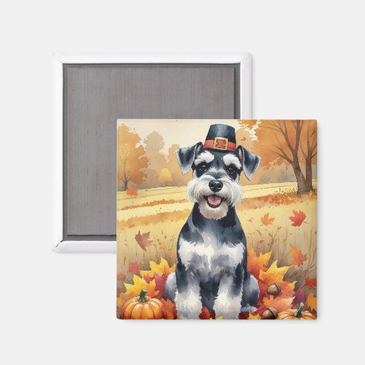 Schnauzer in herfstbladeren dankbaarheids kunst magneet (Voorkant / Achterkant)