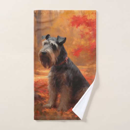 Schnauzer in Herfstbladeren Herfst Inspire Bad Handdoek (Handdoek)