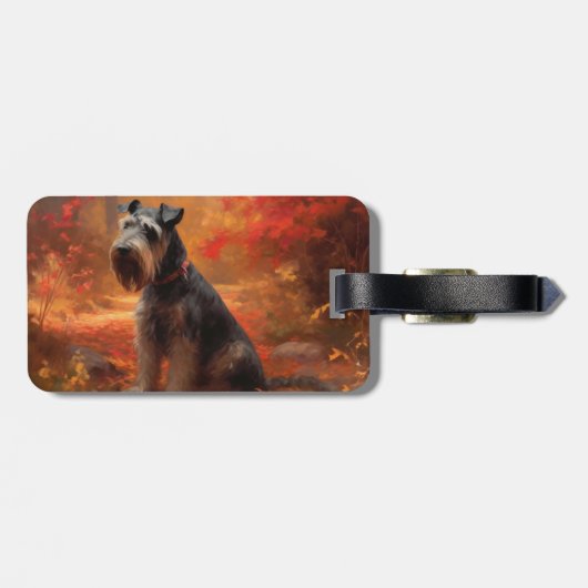 Schnauzer in Herfstbladeren Herfst Inspire Bagagelabel (Achterkant horizontaal)