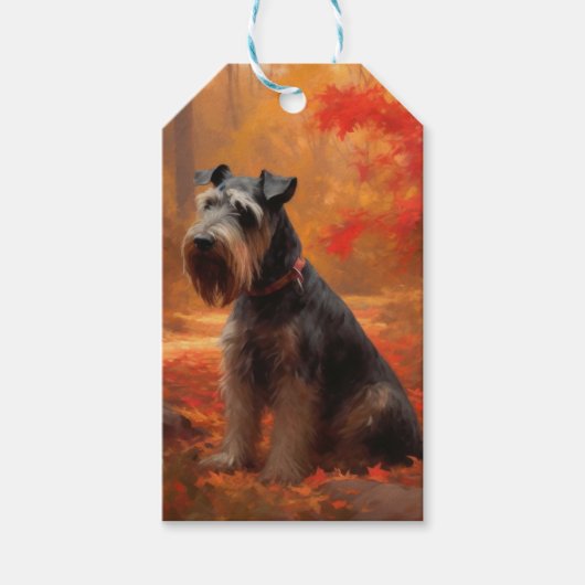 Schnauzer in Herfstbladeren Herfst Inspire Cadeaulabel (Voorkant)