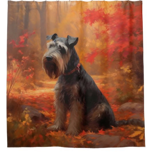 Schnauzer in Herfstbladeren Herfst Inspire Douchegordijn (Voorkant)