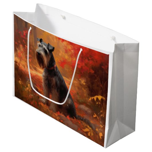 Schnauzer in Herfstbladeren Herfst Inspire Groot Cadeauzakje (Voorkant Gekanteld)