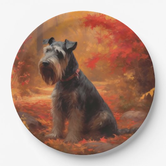 Schnauzer in Herfstbladeren Herfst Inspire Papieren Bordje (Voorkant)