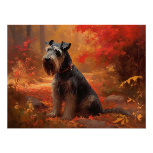 Schnauzer in Herfstbladeren Herfst Inspire Perfect Poster (Voorkant)