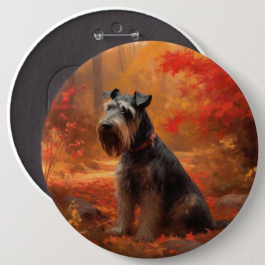 Schnauzer in Herfstbladeren Herfst Inspire Ronde Button 6,0 Cm (Voorkant /achterkant)