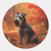 Schnauzer in Herfstbladeren Herfst Inspire Ronde Sticker (Voorkant)