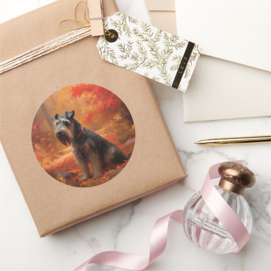 Schnauzer in Herfstbladeren Herfst Inspire Ronde Sticker (Geschenken)