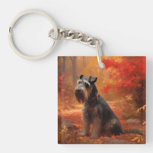 Schnauzer in Herfstbladeren Herfst Inspire Sleutelhanger (Voorkant)