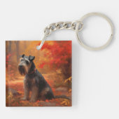Schnauzer in Herfstbladeren Herfst Inspire Sleutelhanger (Achterkant)