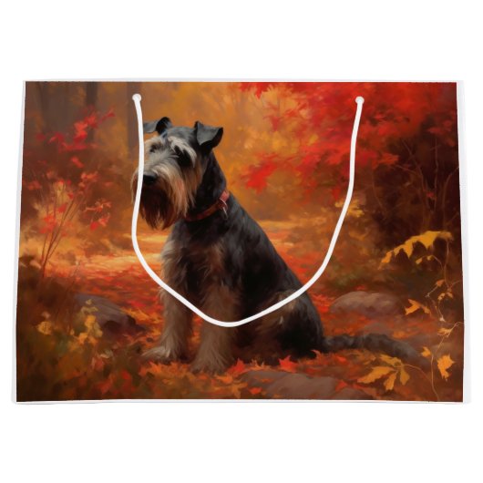 Schnauzer in herfstbladeren val inspireert groot cadeauzakje (Voorkant)