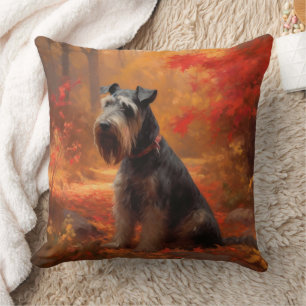 Schnauzer in herfstbladeren val inspireert kussen