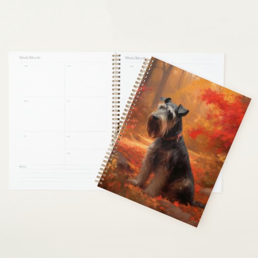 Schnauzer in herfstbladeren val inspireert planner (Display)