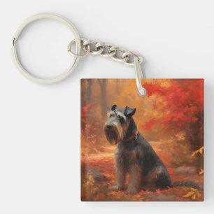 Schnauzer in herfstbladeren val inspireert sleutelhanger