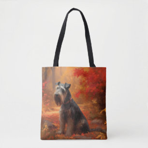 Schnauzer in herfstbladeren val inspireert tote bag