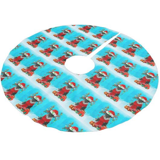 Schnauzer in sneeuw met kerstcadeautjes kerstboom rok (Gekanteld)