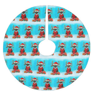 Schnauzer in sneeuw met kerstcadeautjes kerstboom rok