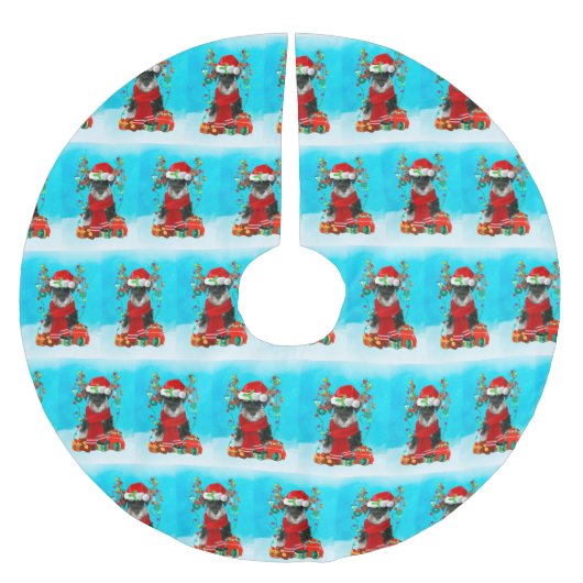 Schnauzer in sneeuw met kerstcadeautjes kerstboom rok (Voorkant)