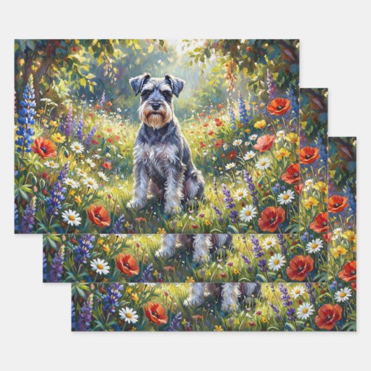 Schnauzer in Wildflower Meadow Decoupage Inpakpapier Vel (Set)