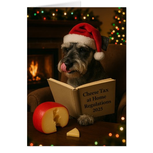Schnauzer 'Kaasbelasting' kerstkaart (Voorkant)