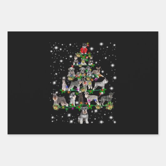 Schnauzer kerstboom met vlieglicht inpakpapier vel (Voorkant)