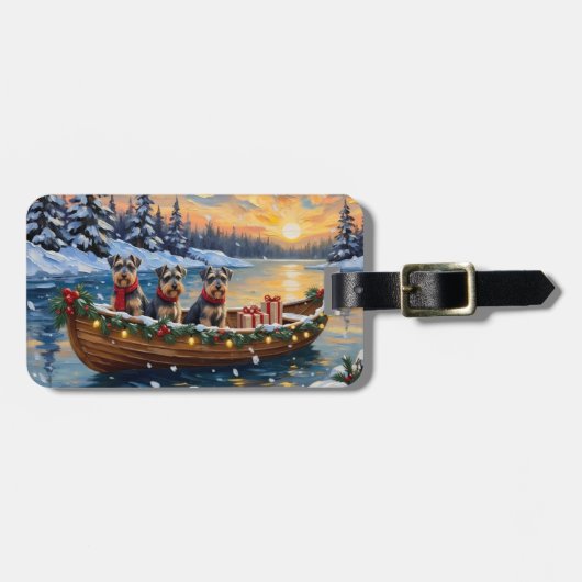 Schnauzer Kerstboot Vakantie Bagagelabel (Voorkant horizontaal)