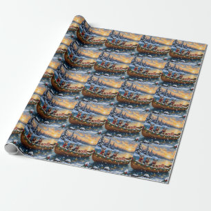 Schnauzer Kerstboot Vakantie Cadeaupapier