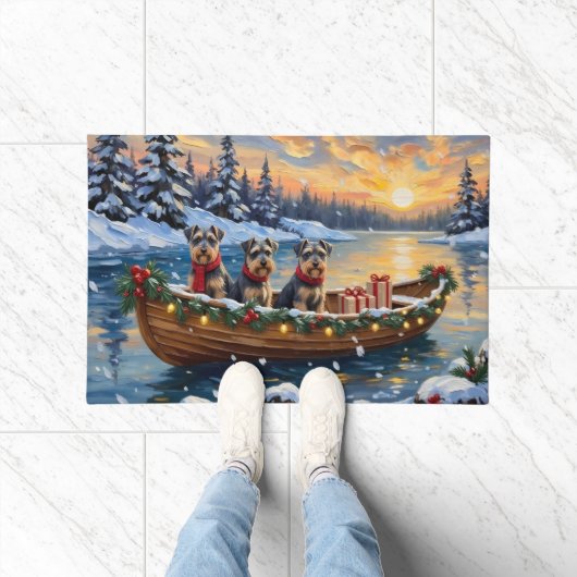 Schnauzer Kerstboot Vakantie Deurmat (Binnen)