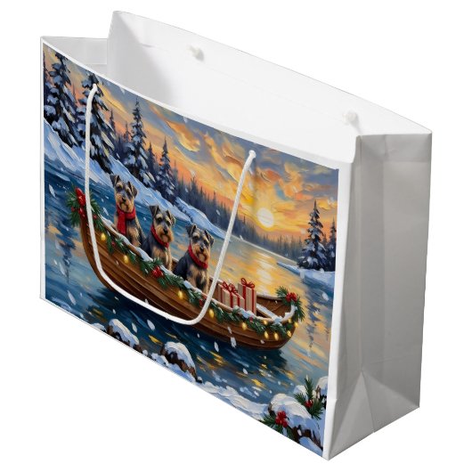Schnauzer Kerstboot Vakantie Groot Cadeauzakje (Voorkant Gekanteld)