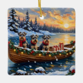 Schnauzer Kerstboot Vakantie Keramisch Ornament (Voorkant)