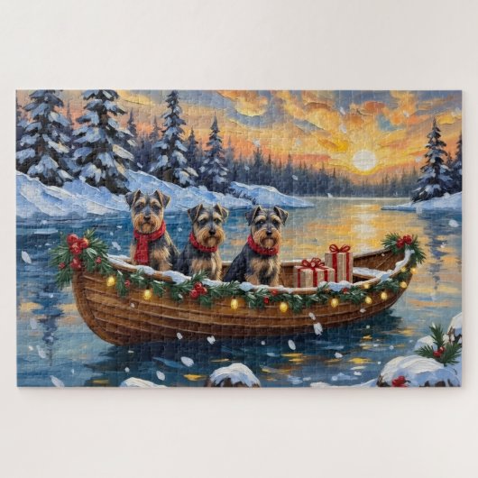 Schnauzer Kerstboot Vakantie Legpuzzel (Horizontaal)