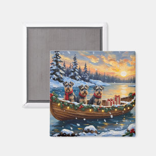 Schnauzer Kerstboot Vakantie Magneet