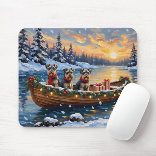 Schnauzer Kerstboot Vakantie Muismat (Met muis)