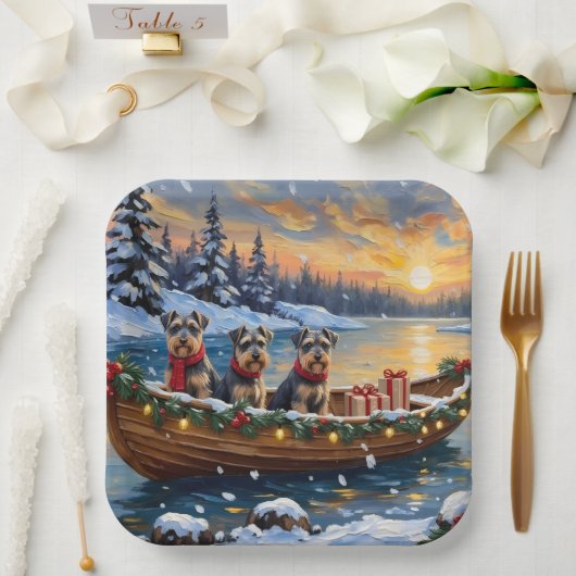 Schnauzer Kerstboot Vakantie Papieren Bordje (Huwelijk)