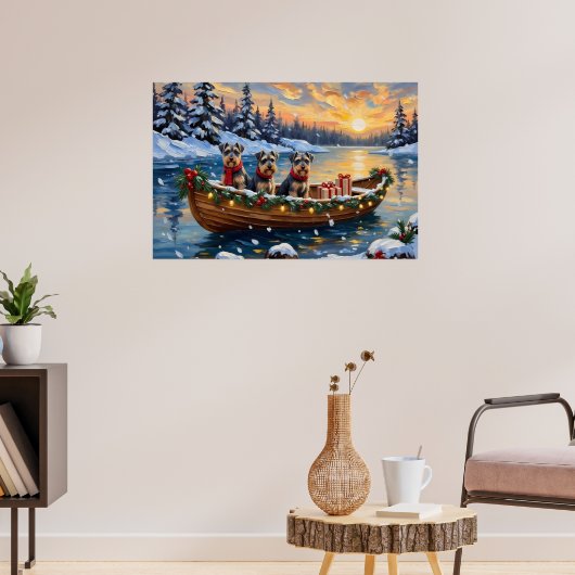 Schnauzer Kerstboot Vakantie Poster (Woonkamer 3)