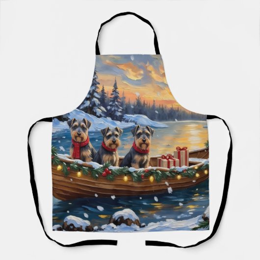Schnauzer Kerstboot Vakantie Schort (Voorkant)