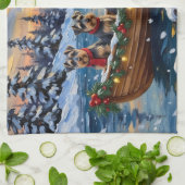 Schnauzer Kerstboot Vakantie Theedoek (Gevouwen)
