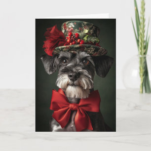 Schnauzer Kerstkaart Elegante Victoriaanse Hond Feestdagen Kaart