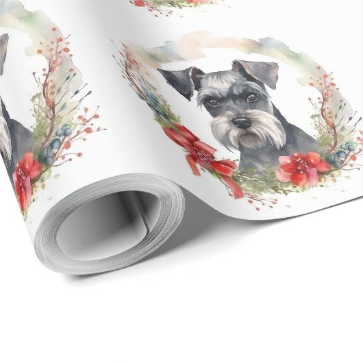Schnauzer Kerstkrans Feestelijke Pup Cadeaupapier (Rol Hoek)